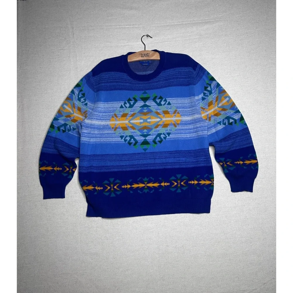 Pendleton Woolen Mills Sweater Men's XL Blue Southwestern Aztec Cotton Knit